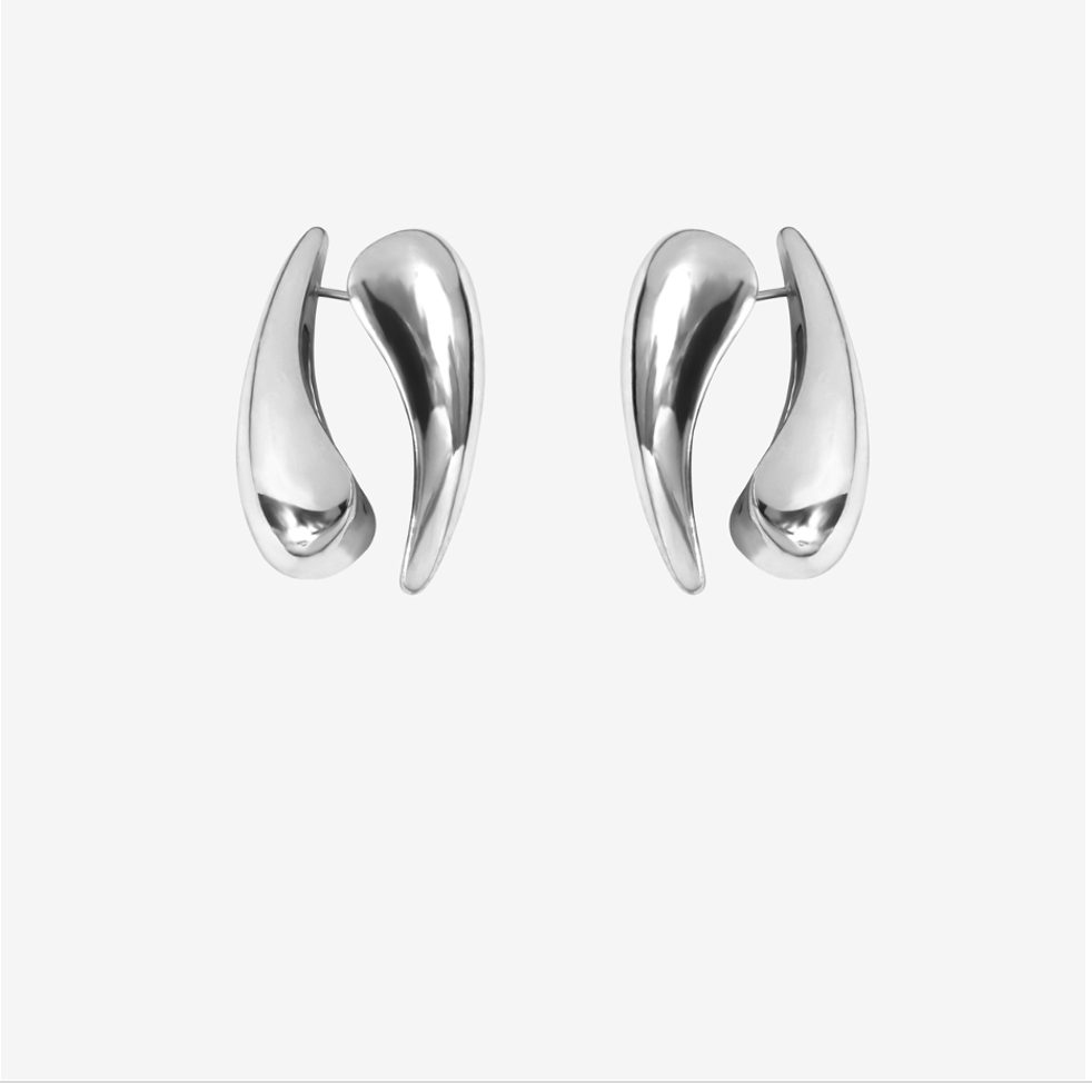 DOUBLE DROP SHAPE EARRINGS (SILVER)